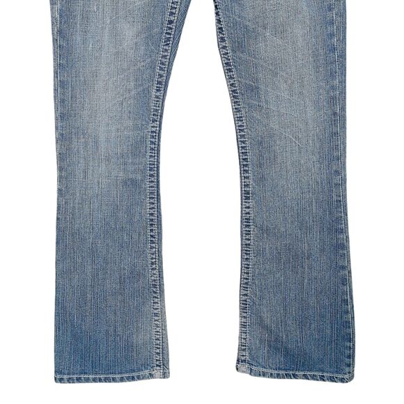 BKE Fulton Mens 31R Denim Blue Jeans Bootcut Medium Wash Thick Stitch Cowboy - Picture 7 of 16